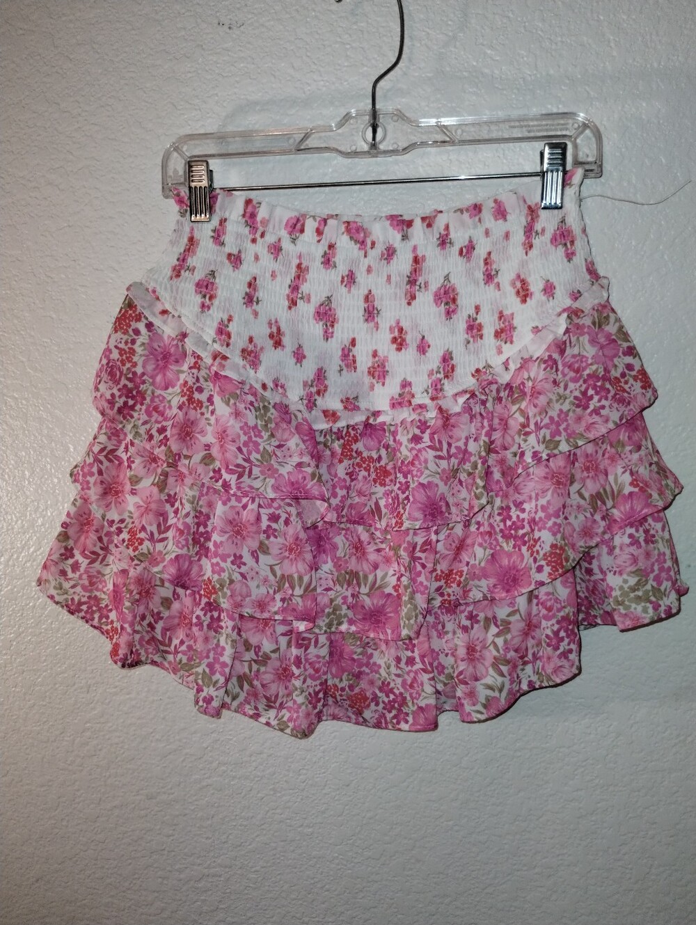 Altar'd State Skirt Pink Ruffle Flower Print Ruching Size Large